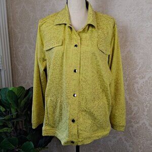 Onque Woman Size 1X "Margarita" Yellow/Gold Pattern Jacket Snap Front NWT